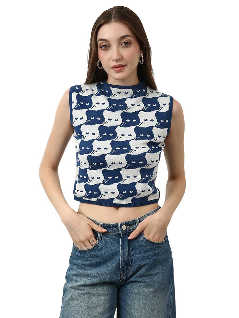 women blue cotton regular top
