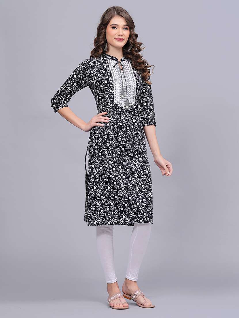 women printed three quarter sleeve straight kurta - 22486893 -  Standard Image - 2
