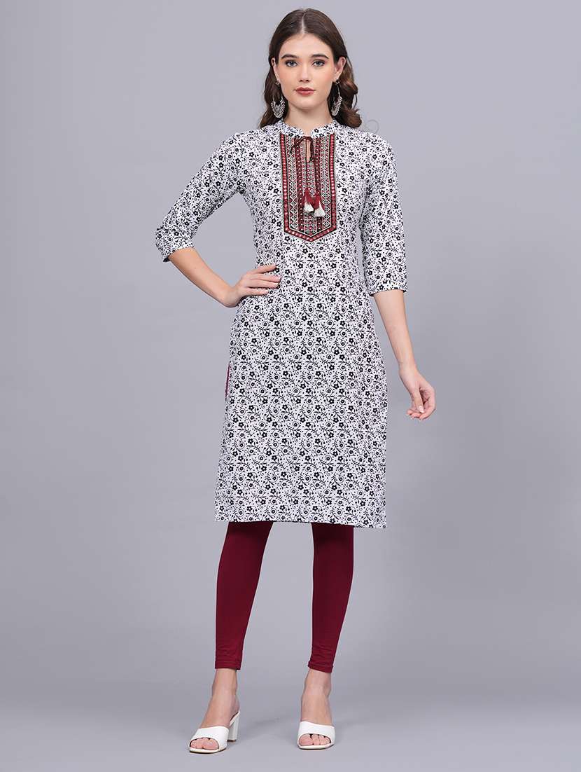 women printed three quarter sleeve straight kurta - 22486895 -  Standard Image - 2