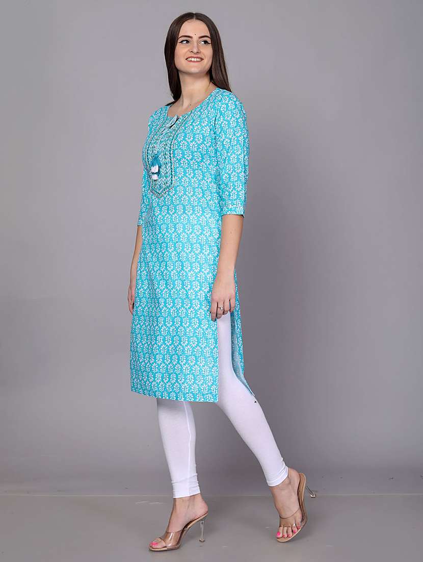 women printed three quarter sleeve straight kurta - 22486896 -  Standard Image - 2