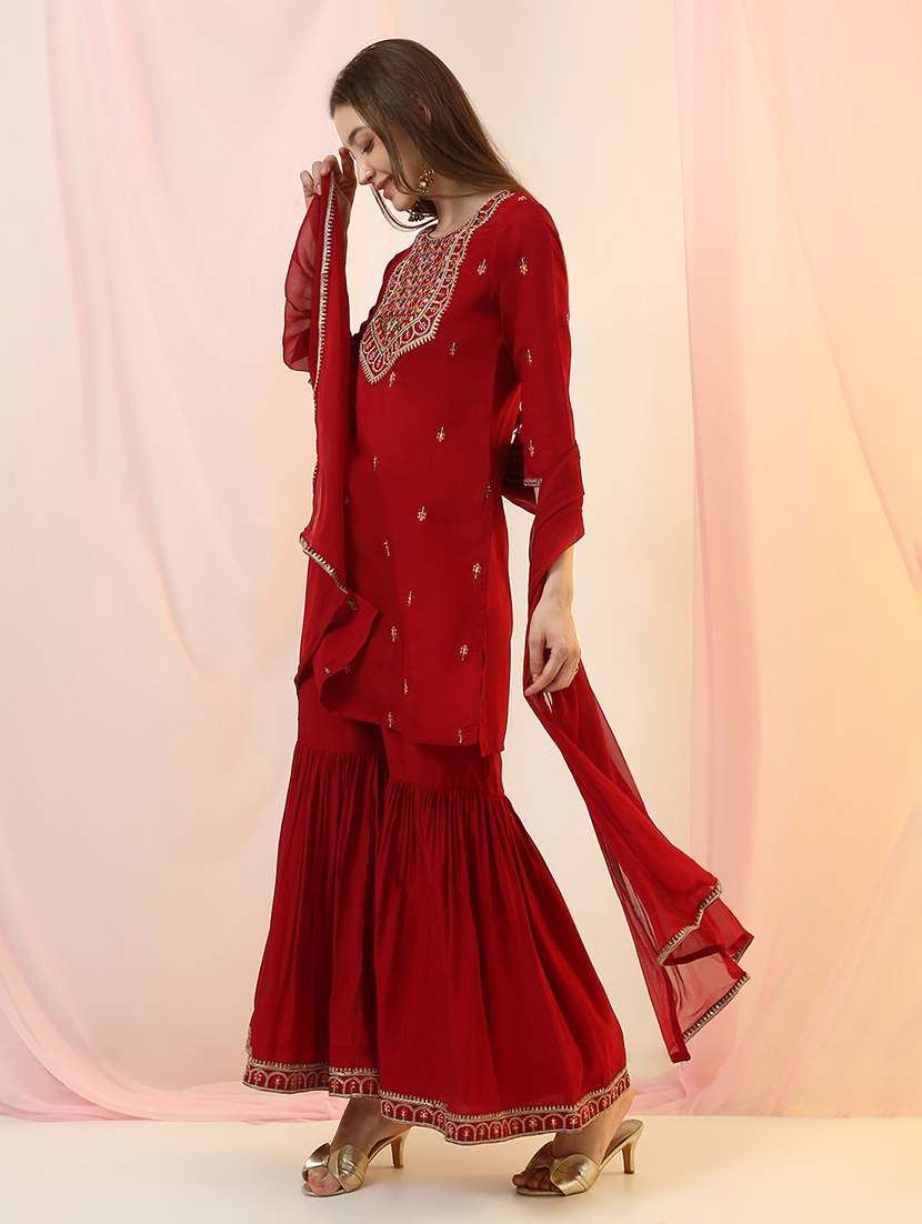 girls silk blend floral print kurta sharara set - 22486916 -  Standard Image - 2