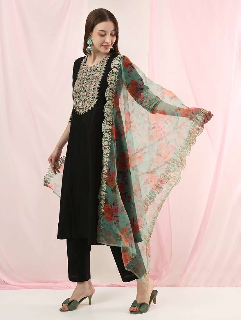 girls viscose kurta pant set with floral dupatta - 22486924 -  Standard Image - 2
