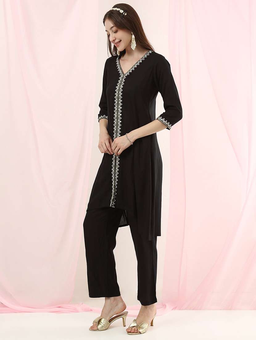 girls rayon kurta pant set with mirror work - 22486930 -  Standard Image - 2
