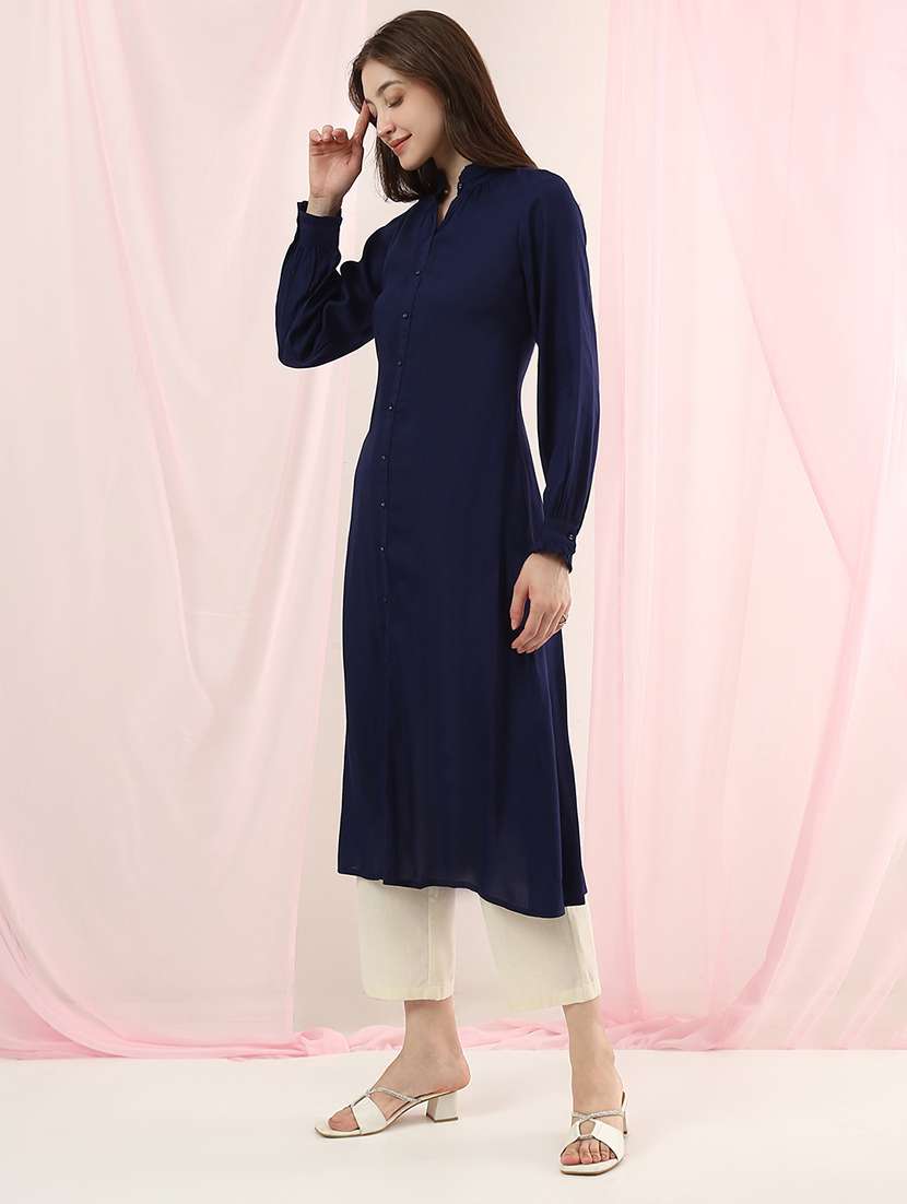women solid long sleeves a-line kurta - 22486946 -  Standard Image - 2