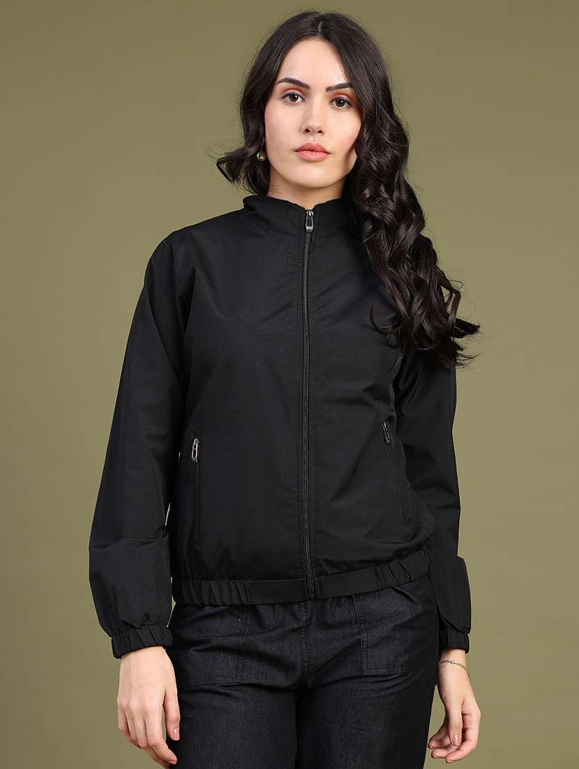 Women Solid Long Sleeve Windcheater Jacket - 22487383 -  Standard Image - 2