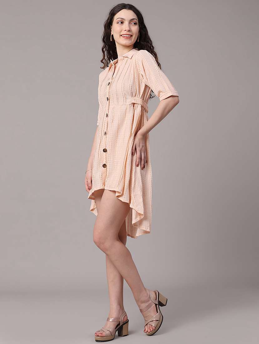 Women Self Design Collared High Low Dress - 22488290 -  Standard Image - 2