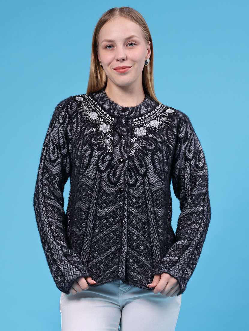Women Self Design Long Sleeves Regular Fit Cardigan - 22488600 -  Standard Image - 2