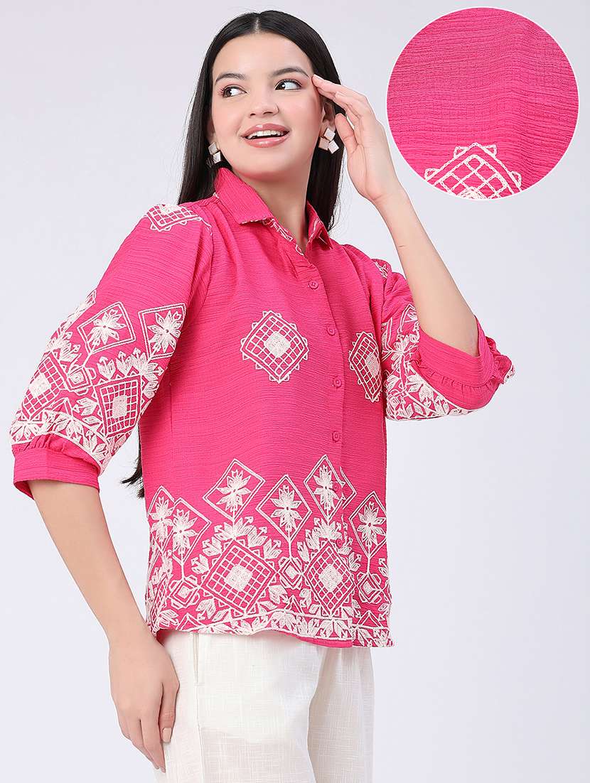 women embroidered collared regular shirt - 22488649 -  Standard Image - 2