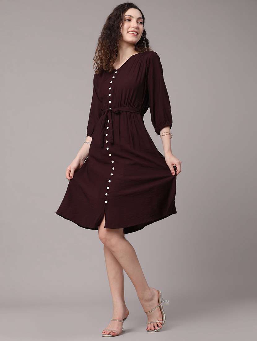 women solid v neck a-line dress - 22488752 -  Standard Image - 2