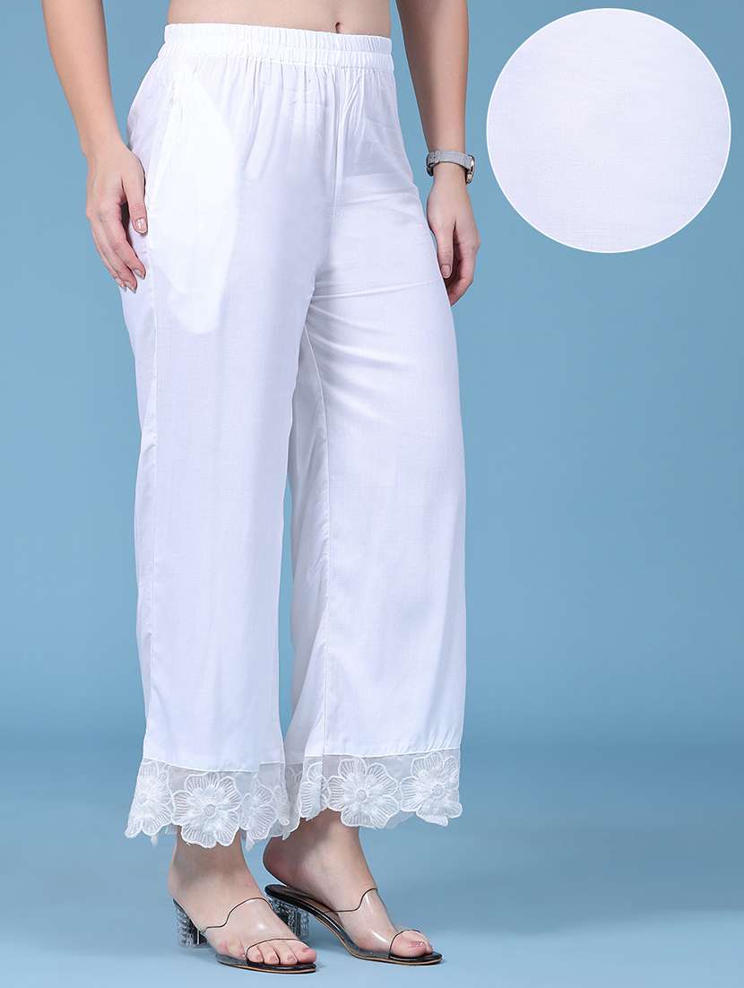 Women Lace Detailed Mid Rise Straight Palazzo - 22488849 -  Standard Image - 2