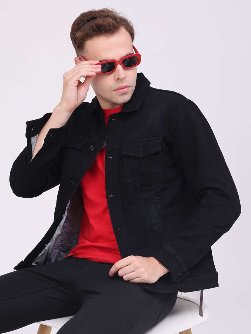 men solid long sleeve denim jacket