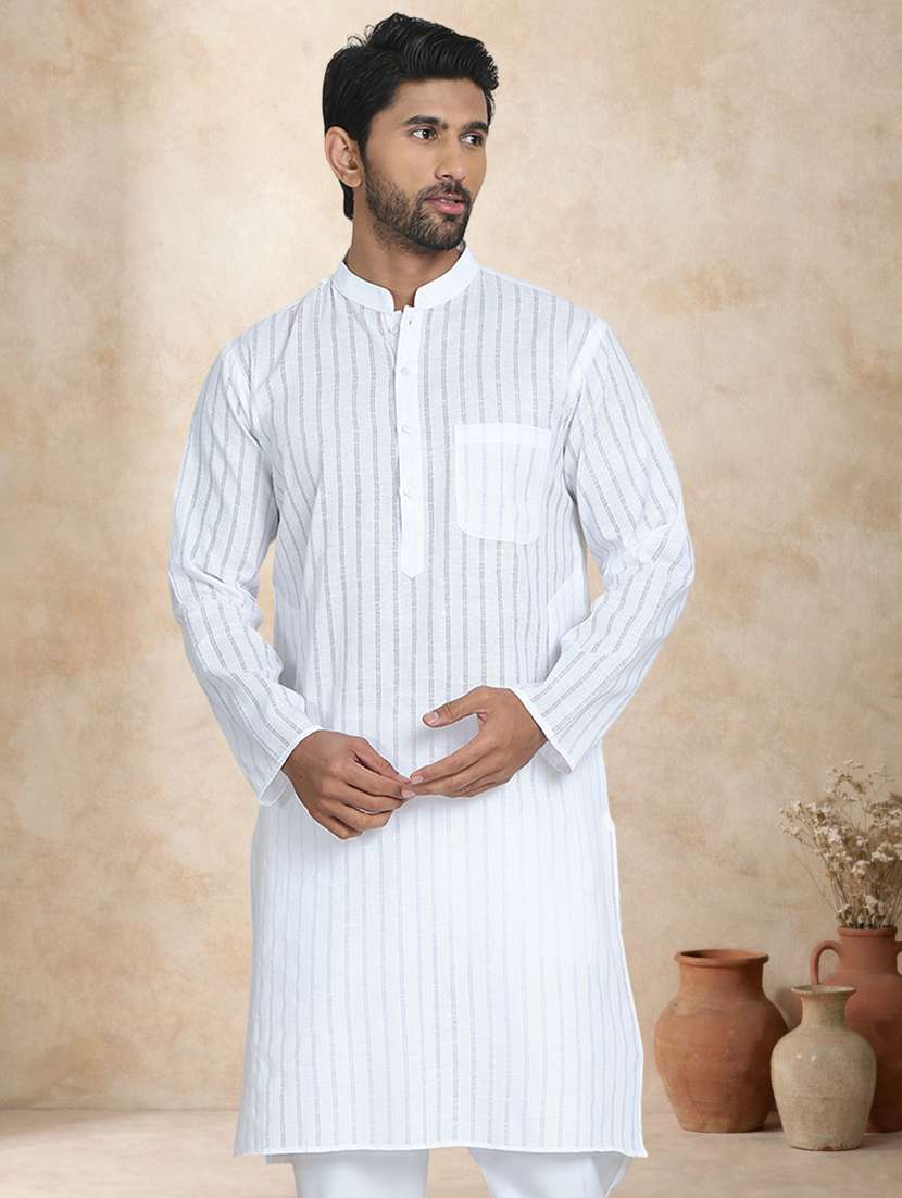 men striped mandarin neck long kurta