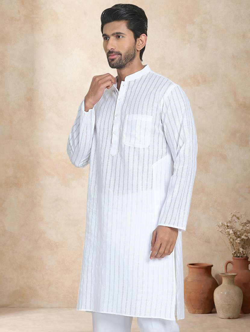 men striped mandarin neck long kurta - 22489368 -  Standard Image - 2