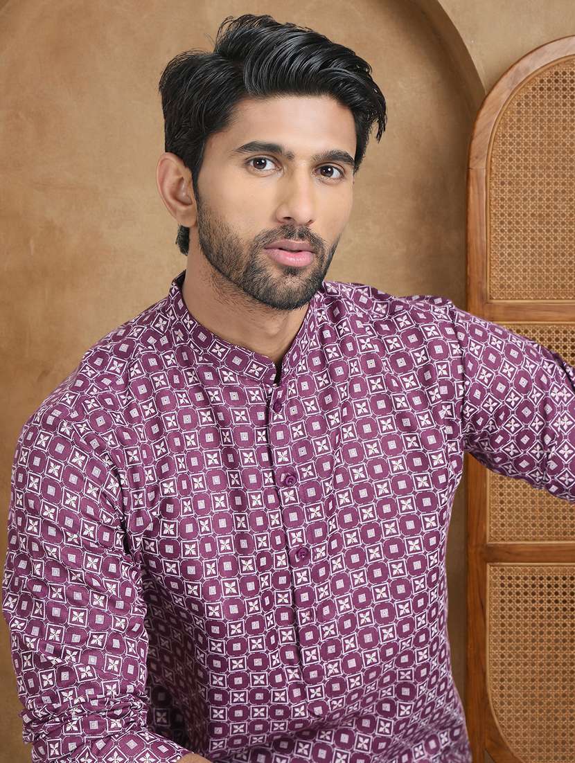 Men Printed Mandarin Neck Long Kurta - 22489370 -  Standard Image - 2