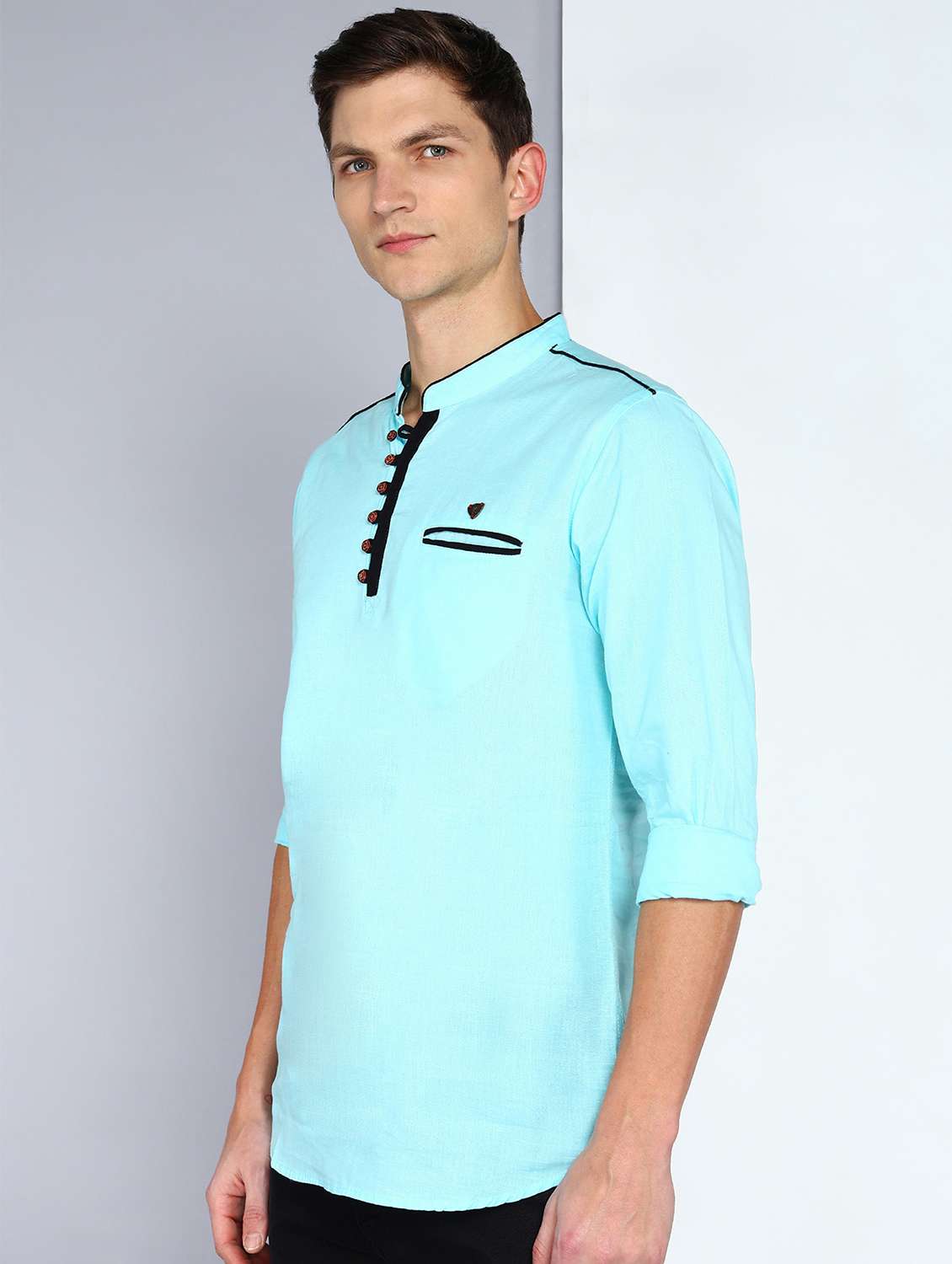 men solid mandarin neck short kurta - 22489535 -  Standard Image - 2
