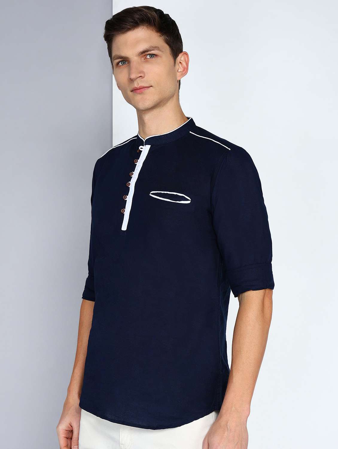 men solid mandarin neck short kurta - 22489537 -  Standard Image - 2