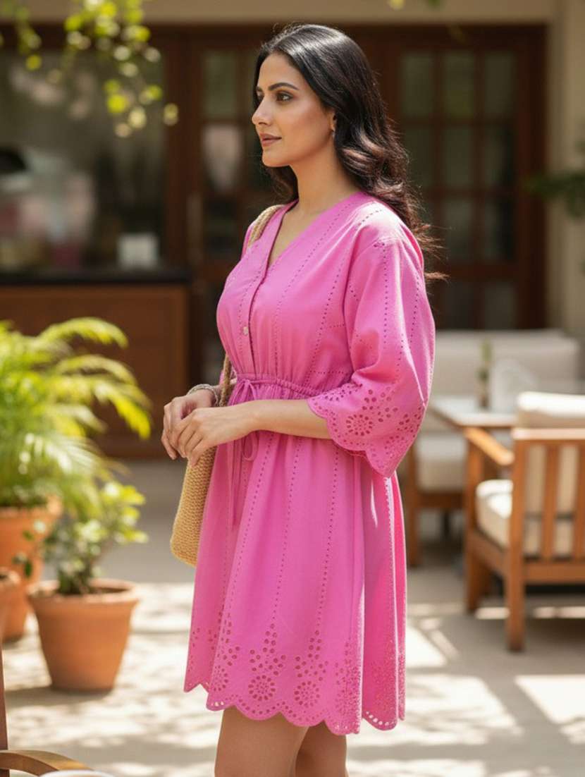 women pink cotton a-line dress - 22489735 -  Standard Image - 2