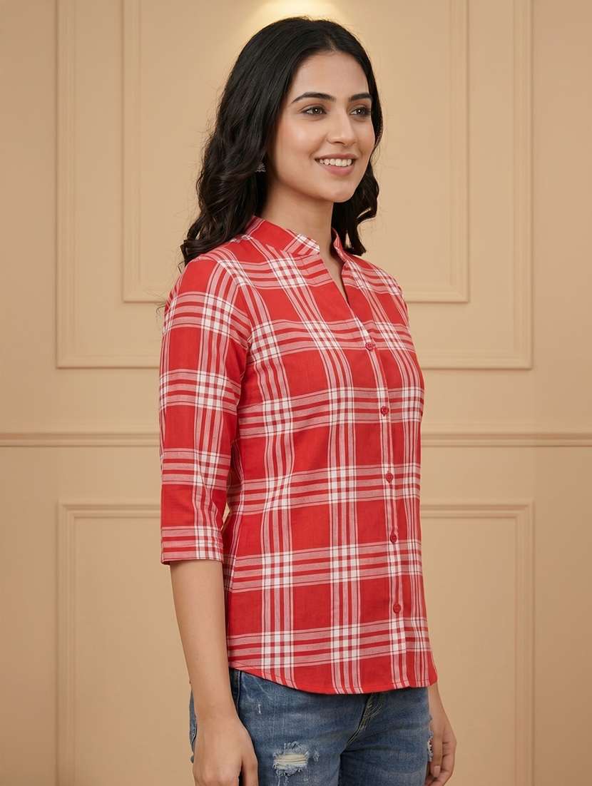 women checkered three quarter sleeves regular shirt - 22489736 -  Standard Image - 2