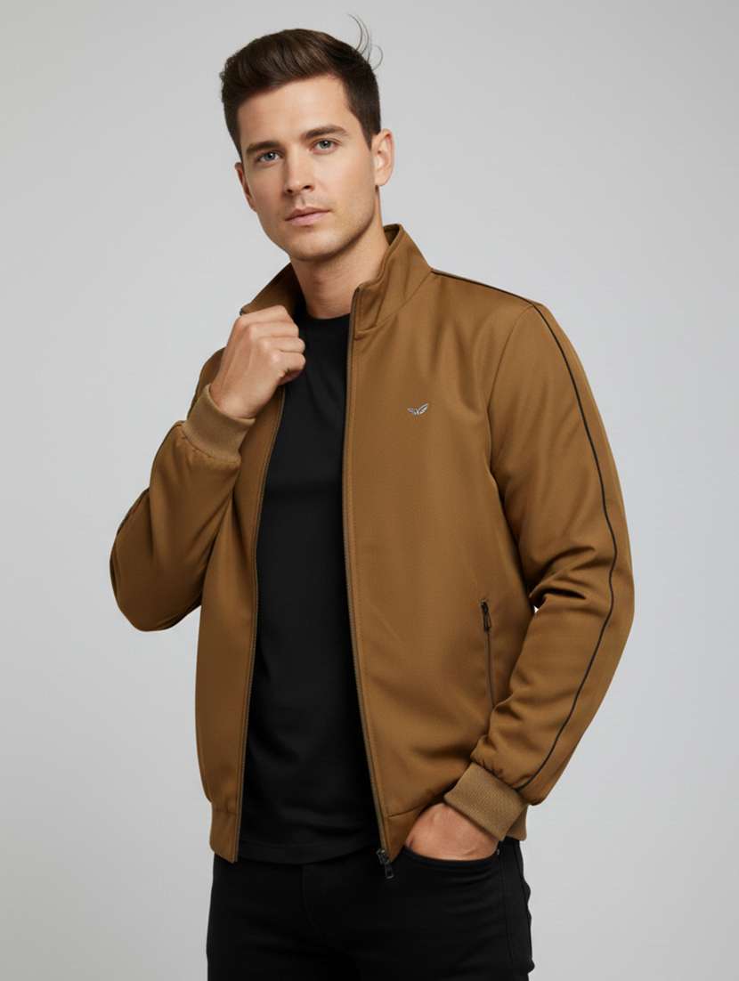 men solid long sleeve insulator bomber jacket
