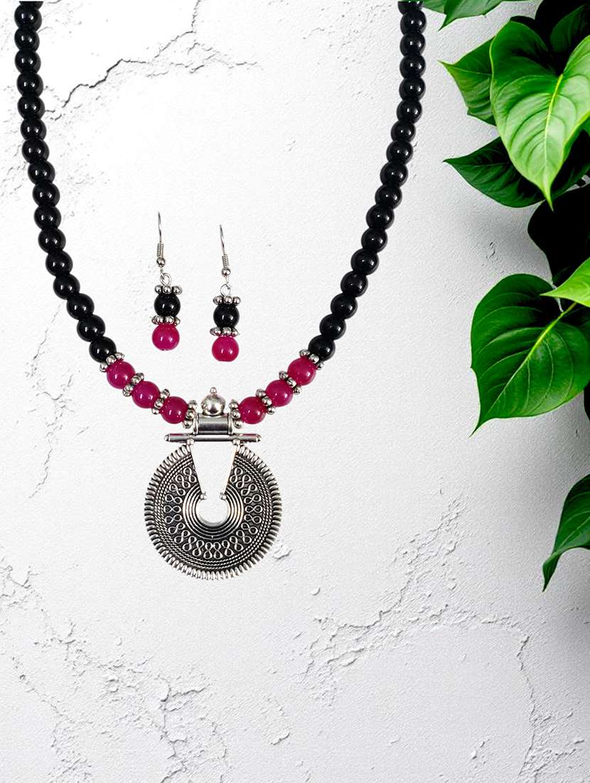 oxidised metal black necklace and earring set
