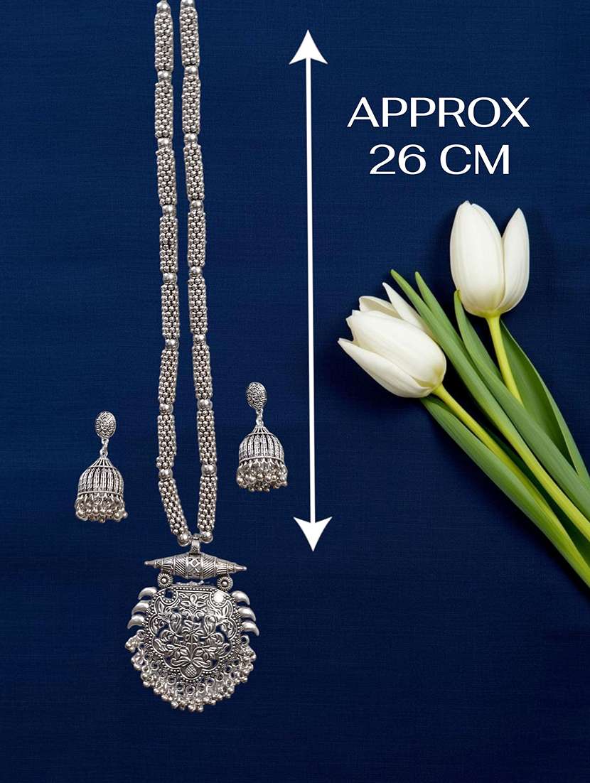 oxidized metal pendant necklace and earrings set