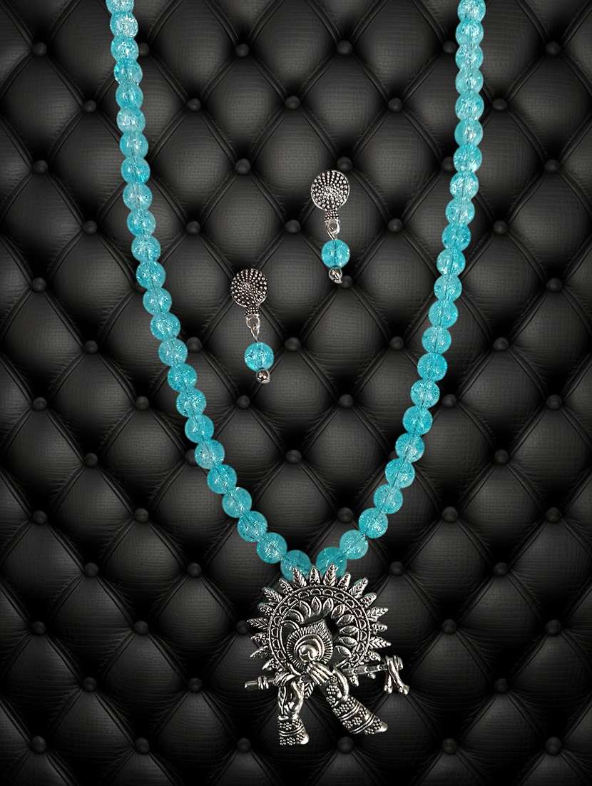 Oxidized Blue Metal Necklace And Earrings Set - 22489776 -  Standard Image - 2