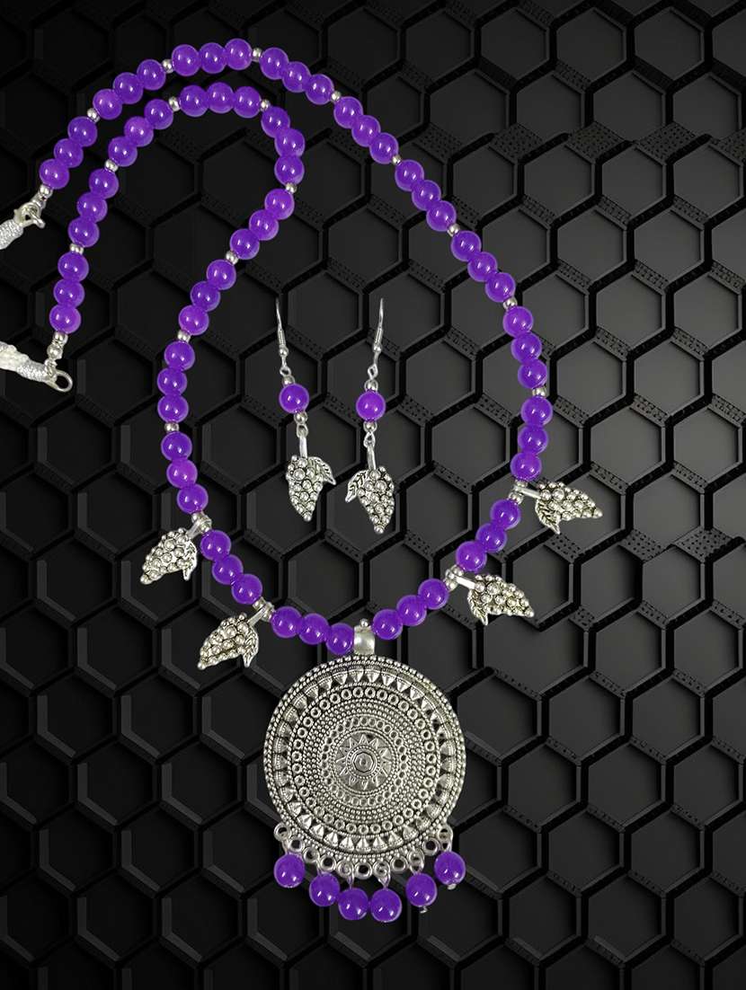 purple metal oxidized necklace and earrings set - 22489786 -  Standard Image - 2