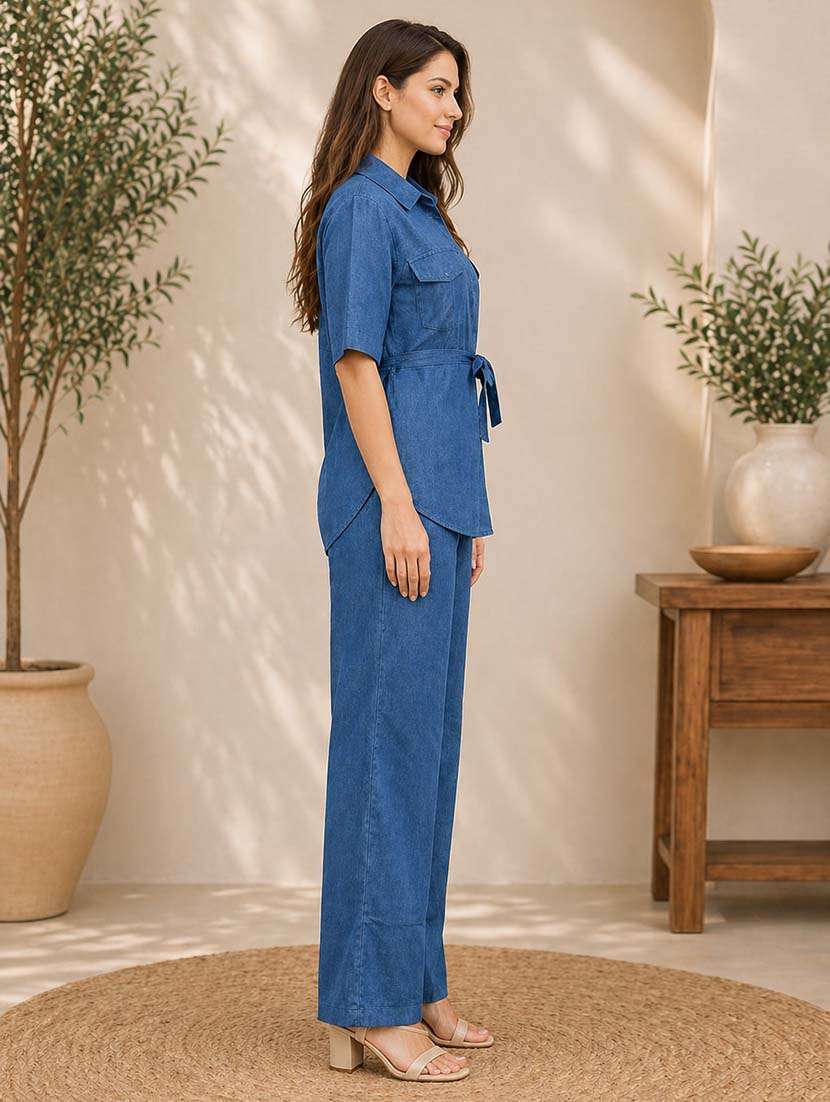 girls linen short sleeve button down top and trouser set - 22489788 -  Standard Image - 2