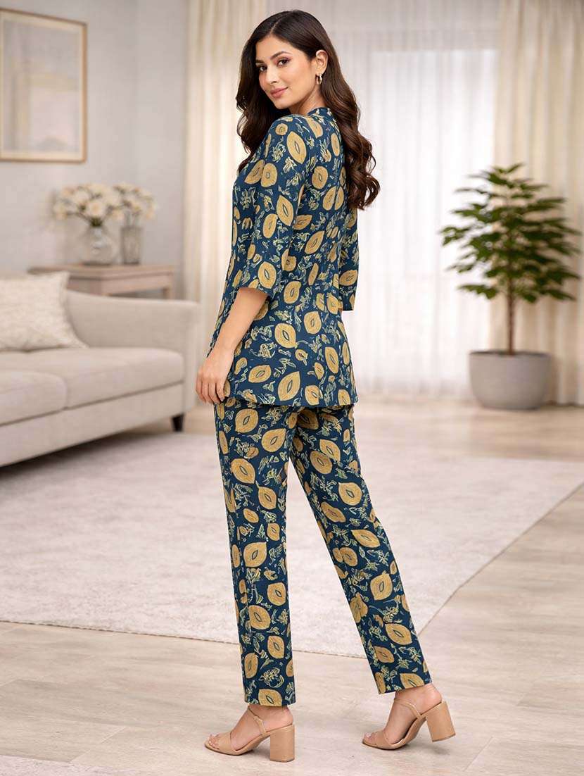 women teal rayon top and trouser set co-ord - 22489789 -  Standard Image - 2