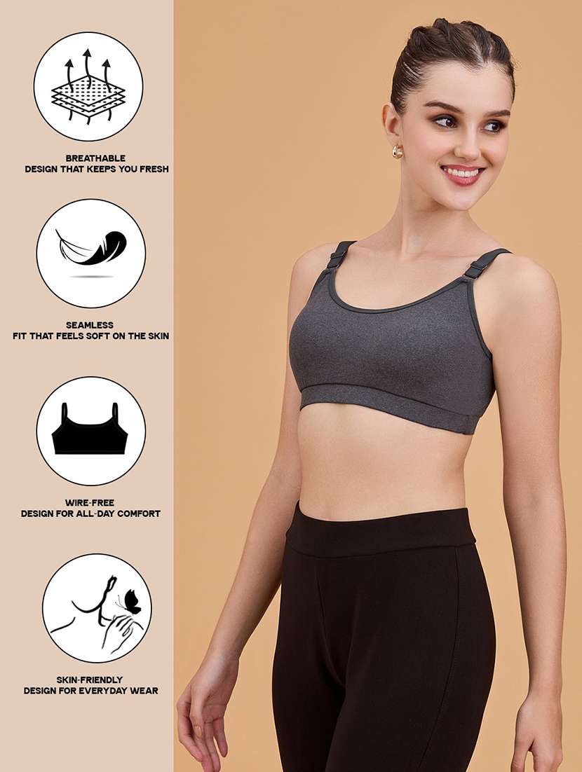 women pack of 2 non padded lycra regular strap sports bra - 22489804 -  Standard Image - 7