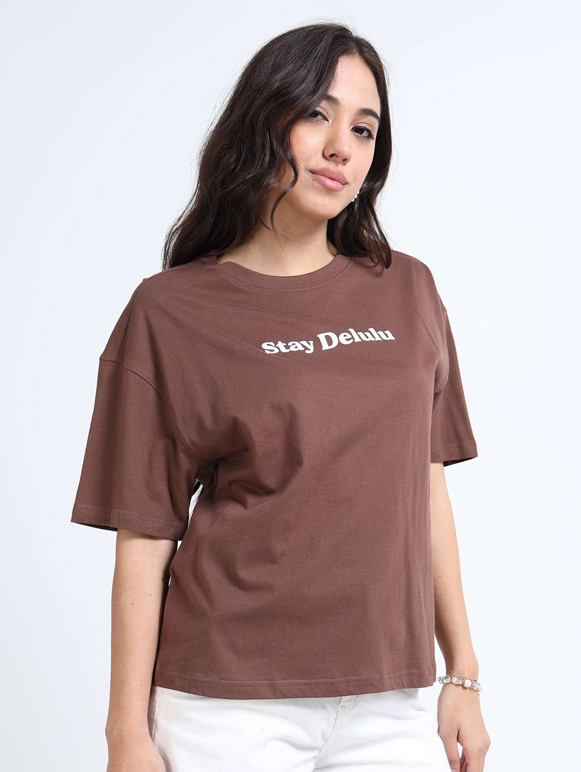women brown cotton boxy t-shirt - 22489827 -  Standard Image - 2