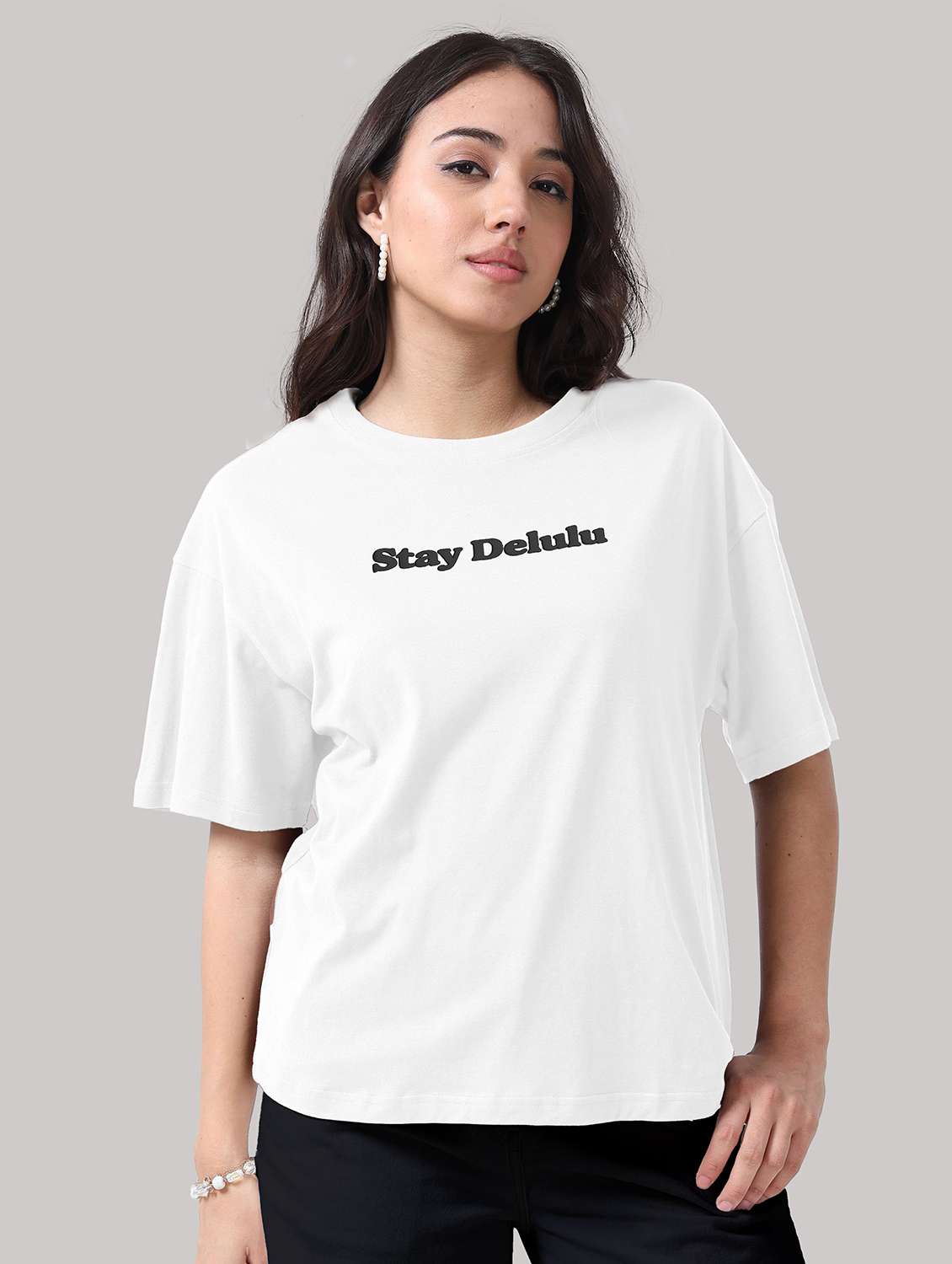 girls round neck oversized fit cotton t-shirt with graphic print - 22489828 -  Standard Image - 2
