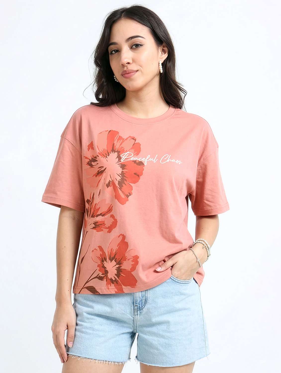 women peach cotton boxy t-shirt