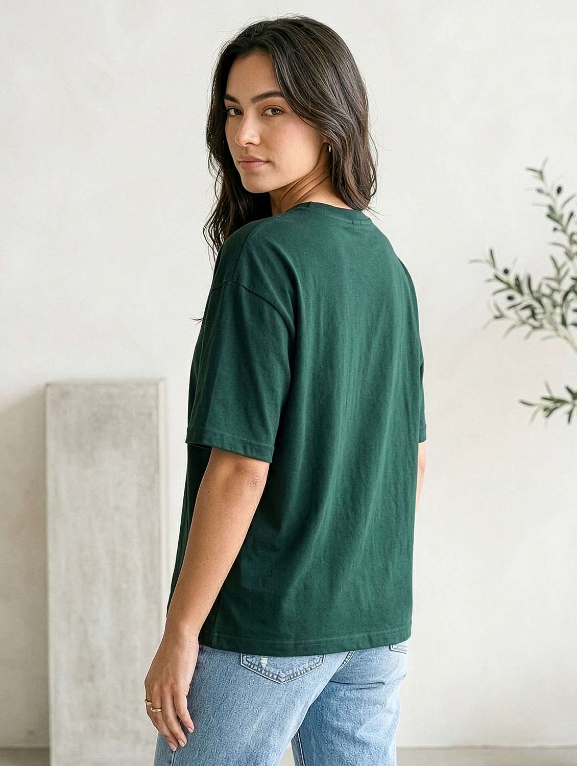 women bottle green cotton boxy t-shirt - 22489837 -  Standard Image - 2