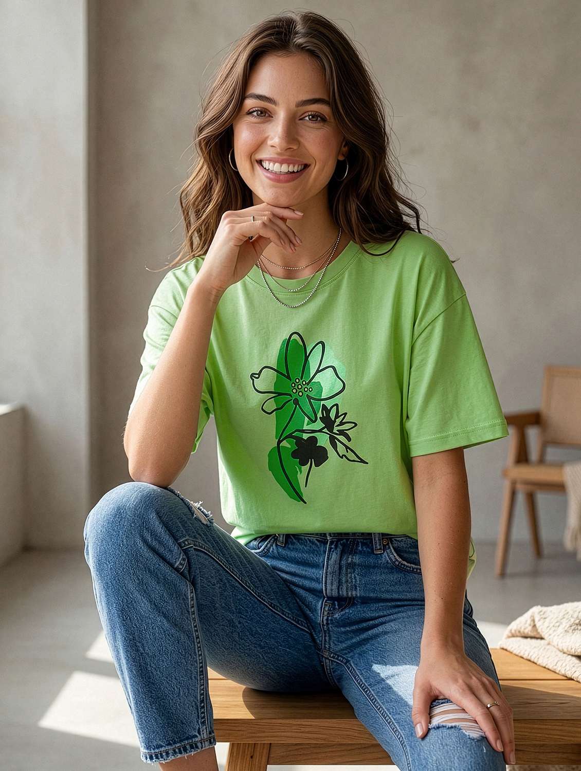girls round neck oversized fit cotton t-shirt - 22489839 -  Standard Image - 2