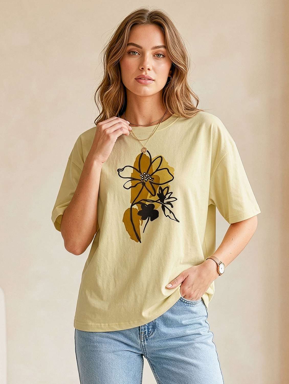 women yellow cotton boxy t-shirt - 22489840 -  Standard Image - 2
