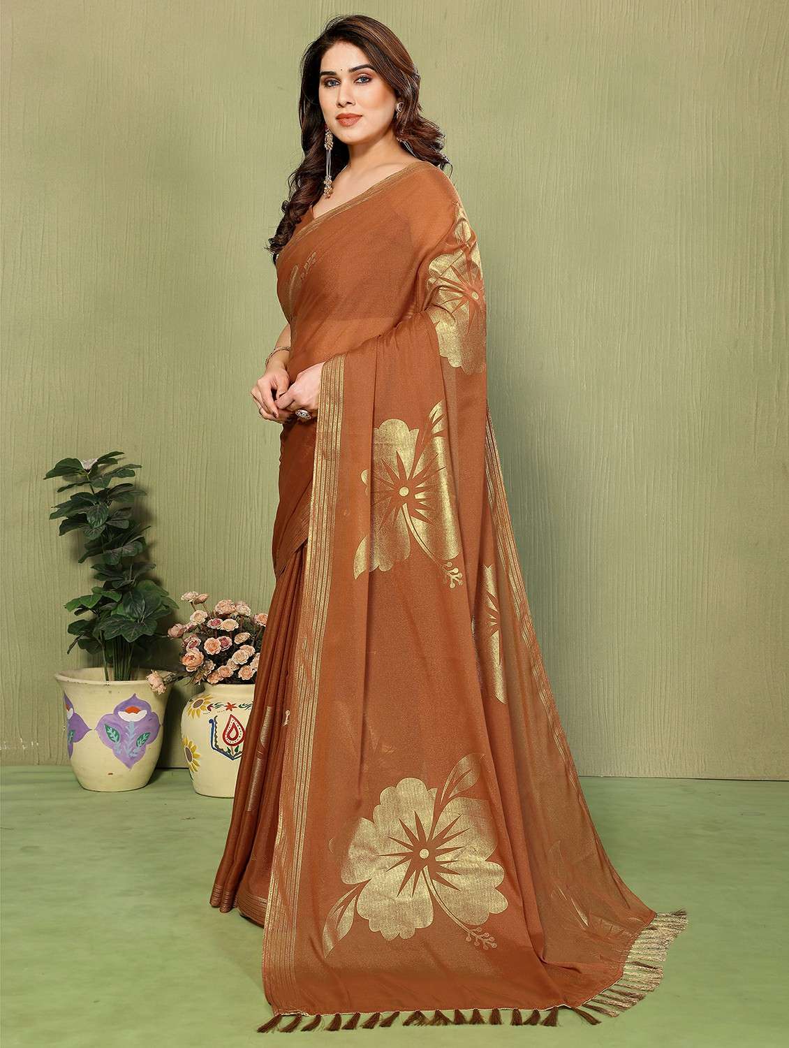 women foil printed saree with blouse - 22489841 -  Standard Image - 2