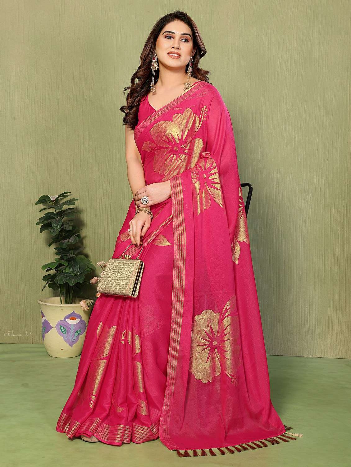 women foil printed saree with blouse - 22489845 -  Standard Image - 2
