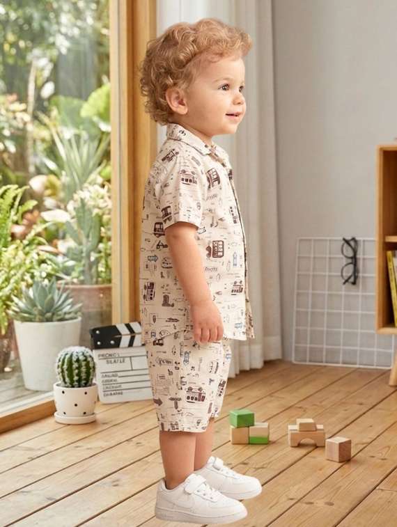 boys printed short sleeves shirt and shorts set - 22489871 -  Standard Image - 2