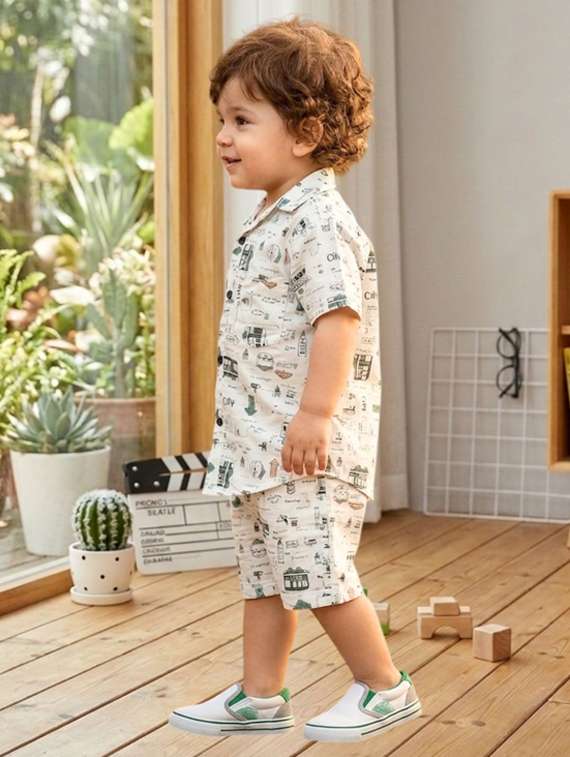boys printed short sleeves shirt and shorts set - 22489872 -  Standard Image - 2
