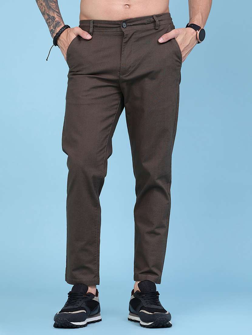 Men Solid Mid Rise Chinos Casual Trouser - 22490102 -  Standard Image - 2