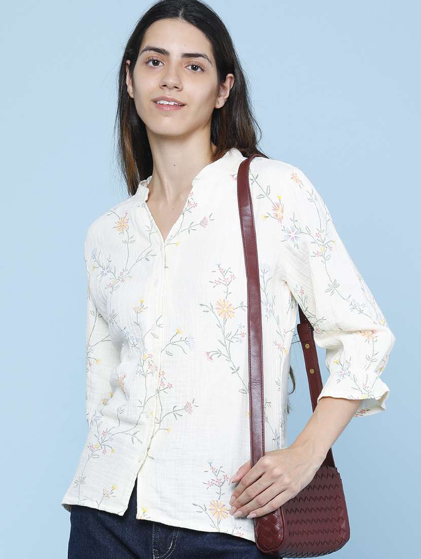 women embroidered three quarter sleeves regular shirt