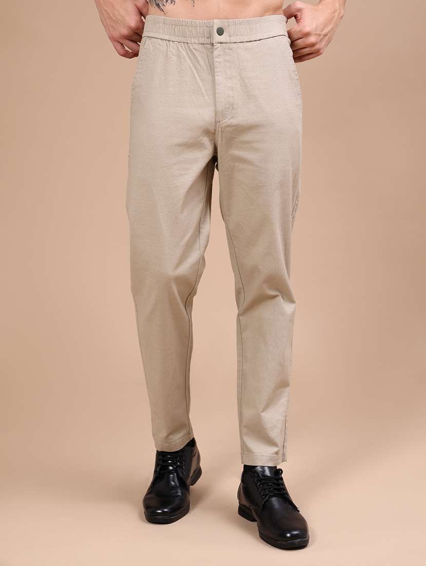 men solid mid rise chinos casual trouser