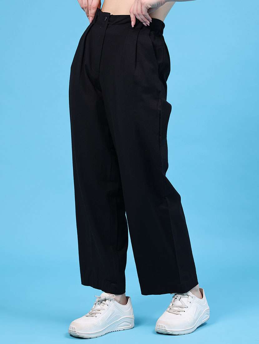 Women Solid Mid Rise Straight Pleated Trouser - 22490834 -  Standard Image - 2