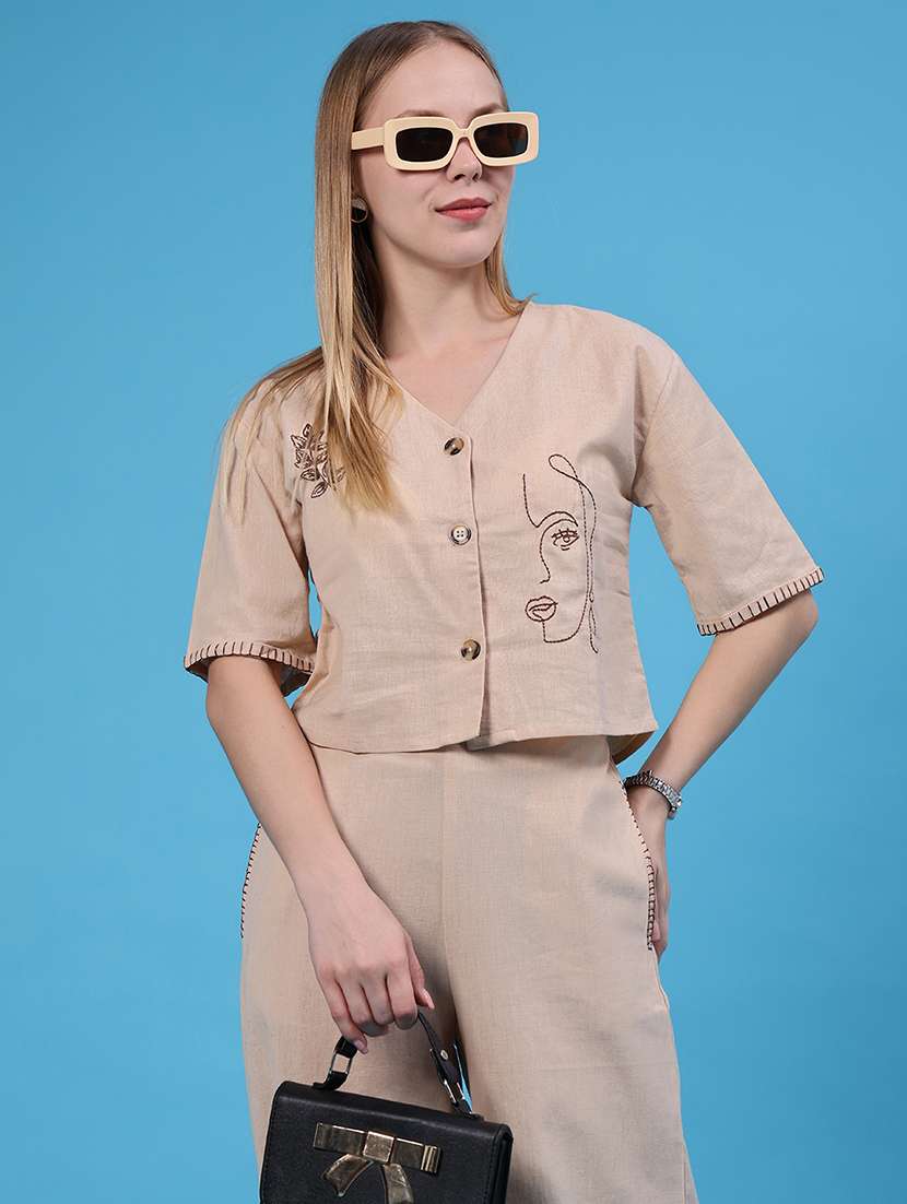 women embroidered short sleeves shirt style top