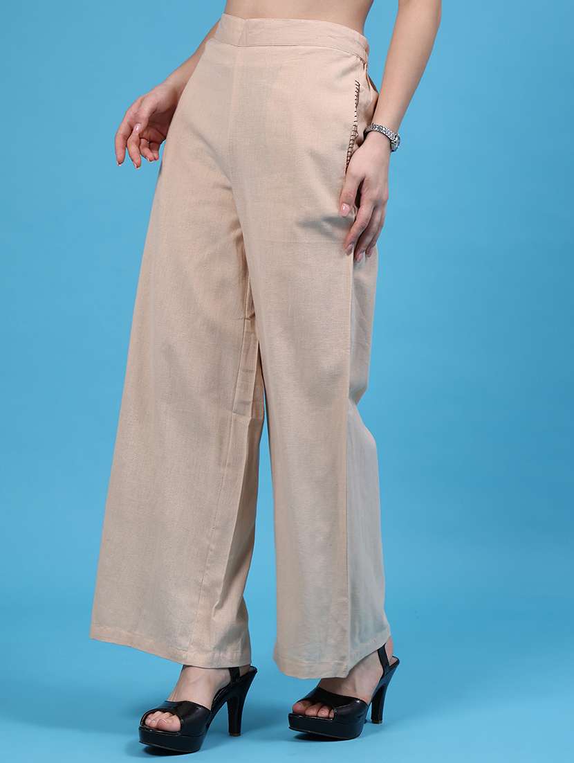 Women Solid High Rise Wide Leg Trouser - 22490894 -  Standard Image - 2