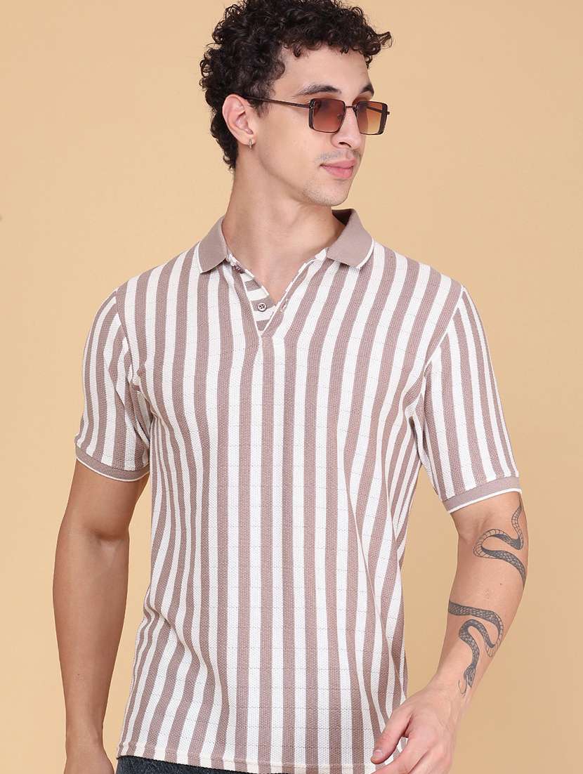 men striped short sleeve regular fit polo t-shirt