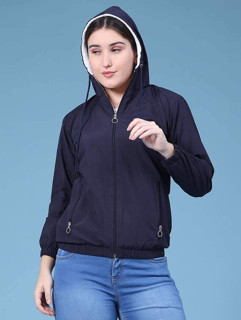 Women Solid Long Sleeves Regular Hooded Jacket - 22491186 -  Standard Image - 2