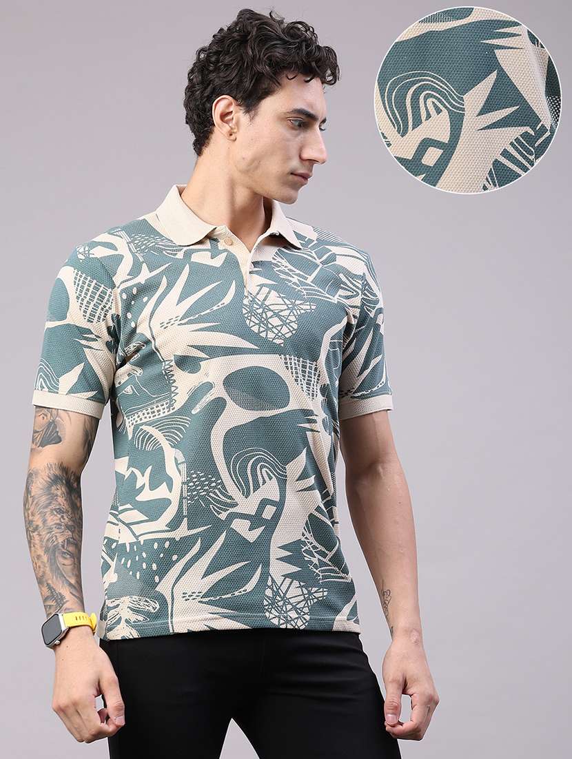 men printed short sleeve regular fit polo t-shirt - 22491219 -  Standard Image - 2
