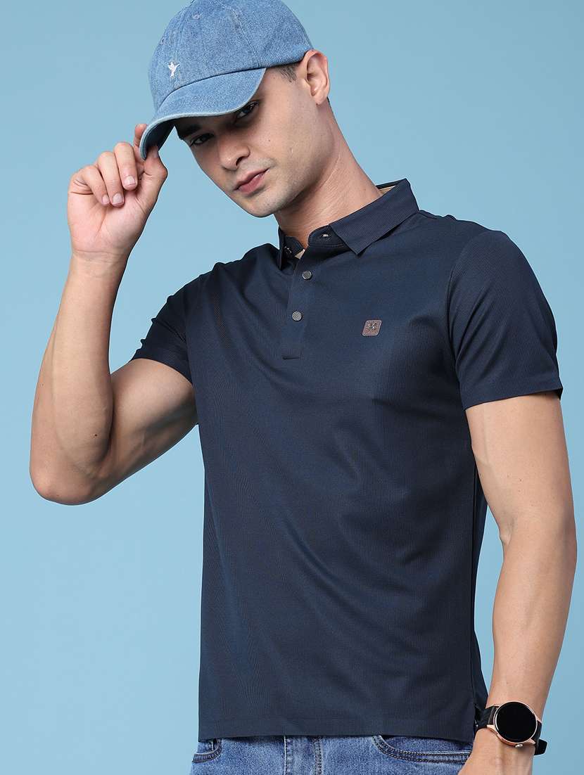 men textured short sleeve slim fit polo t-shirt
